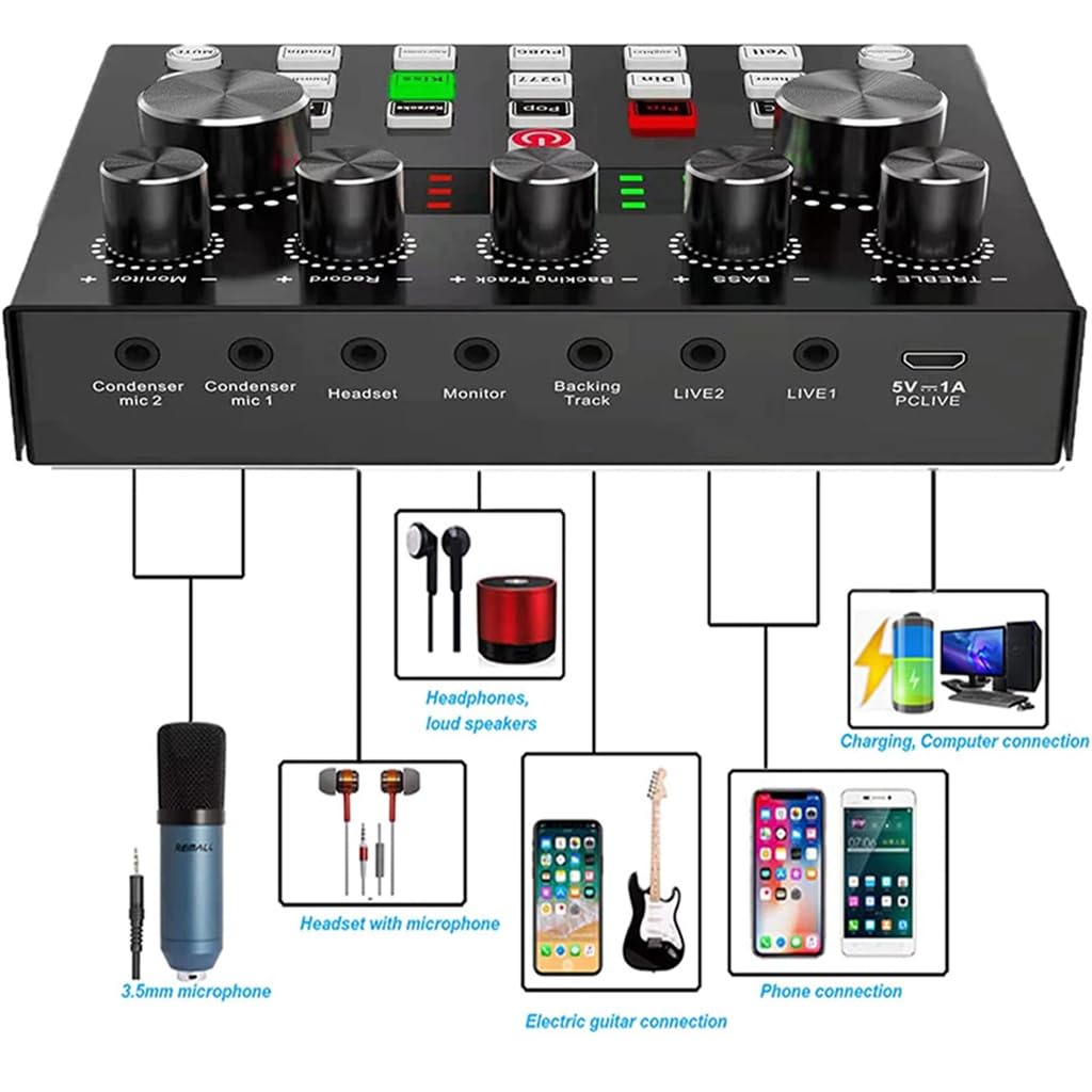 BONKYO Karaoke Set, Home DJ Mixer Set, Compatible with Live Streaming, V8S Audio Interface, Mixer, Audio Live Sound Card, MaleFemale Voice