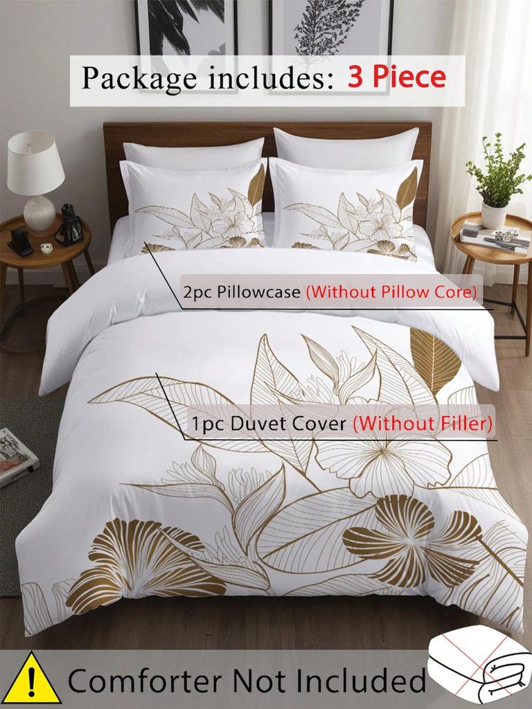 Ensemble de housse de couette 3 pièces à imprimé floral élégant sans couette Style simple Parures de lit 100 % polyester Décoration de chambre Taille Simple Twin Full