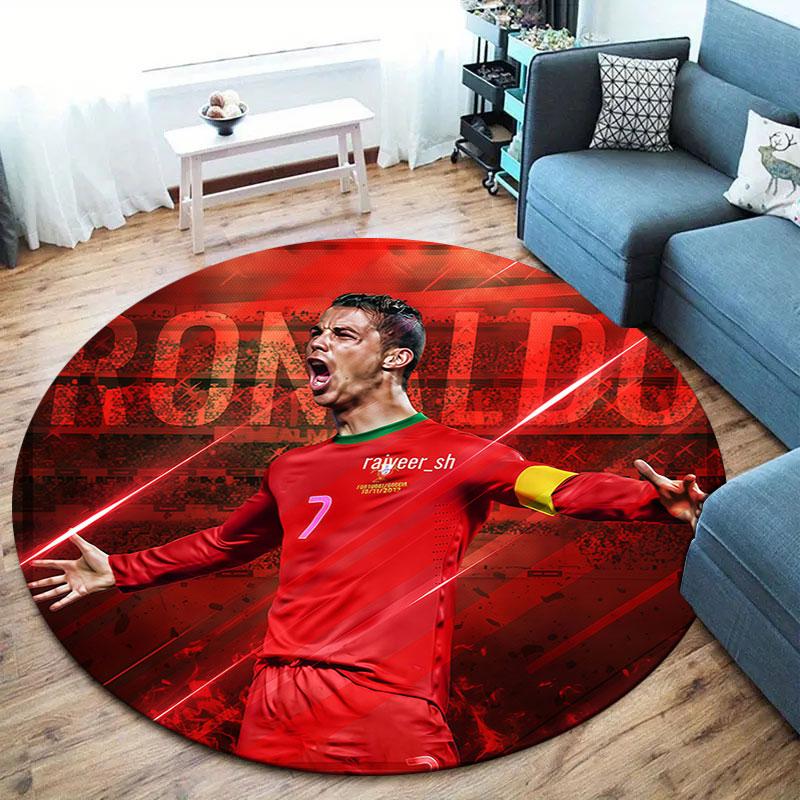 Kulatý koberec CR7, Koberec do obývacího pokoje, ložnice, k pohovce, herny, Dekorace, Protiskluzová podložka