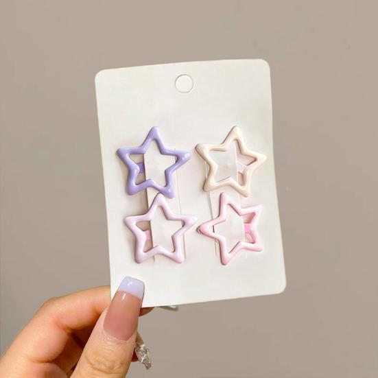 4Pcs Hairpins Hollow Star Heart Butterflies Shape Hair Clips Soft Macaron Colors Gentle BB Clips Kids Hair Accessories