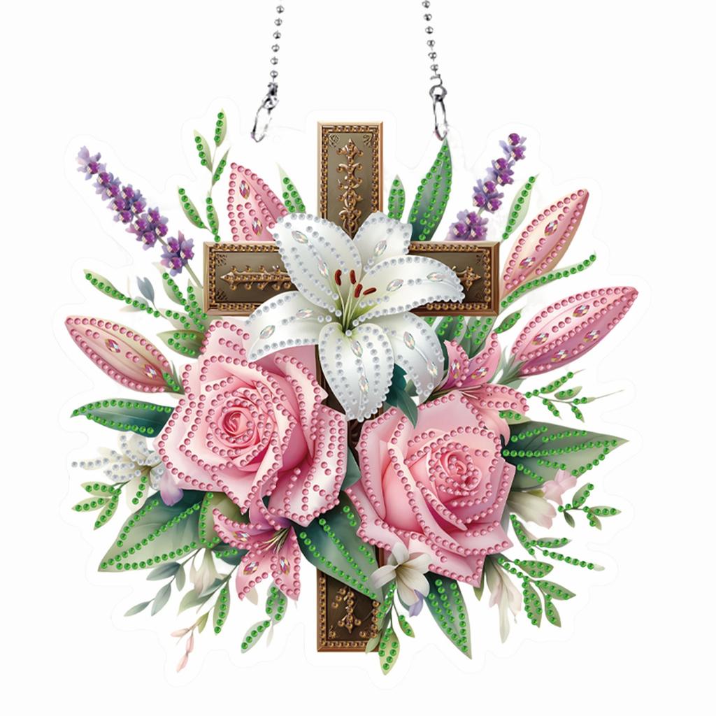 Acrylic Special Shaped Cross Flower Diamond Painting Hanging Decorations Rhinestone Diamond Art Window Pendants for Office Decor