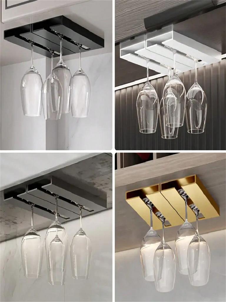 1Pc Goblet Rack Wine Glass Rack - Plastic Wall-Mounted Glassware Storage Rack for Home, Space-Saving Goblet Storage Under the Cabinet, E