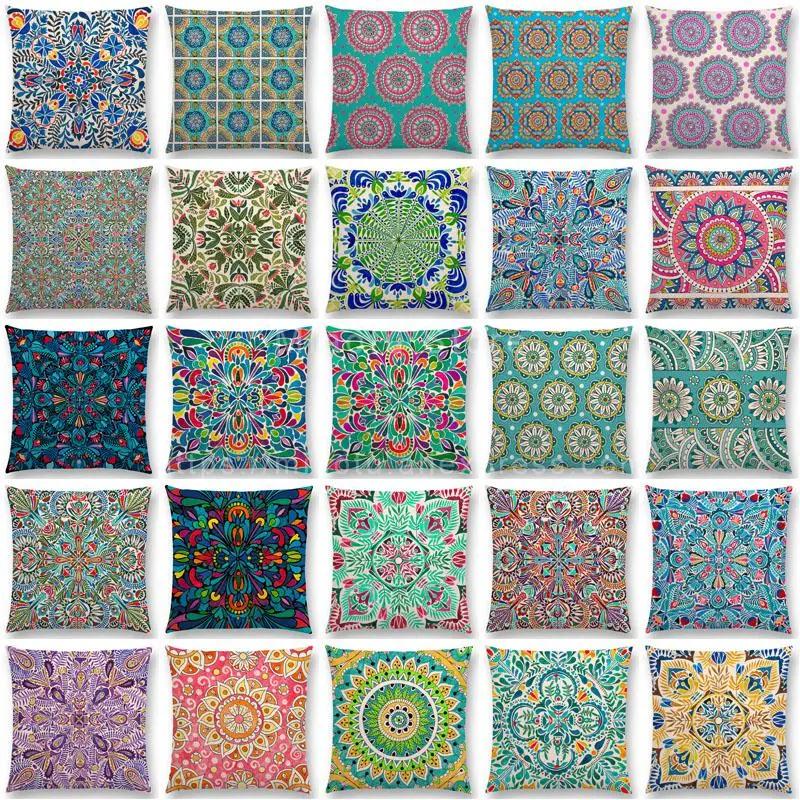 Neueste Boho Bunte Blumen Kissenbezug Rosa Regenbogen Lebhaft Floral Mandalas Musterdesign Begeisterung Drucke Kissenbezug
