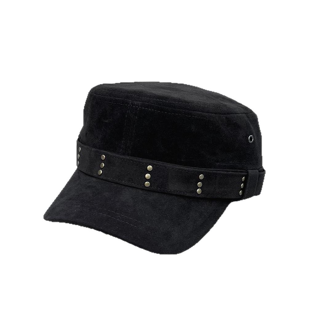 Autumn new retro imitation suede rivet flat top equestrian hat women's versatile adjustable face small personality hat
