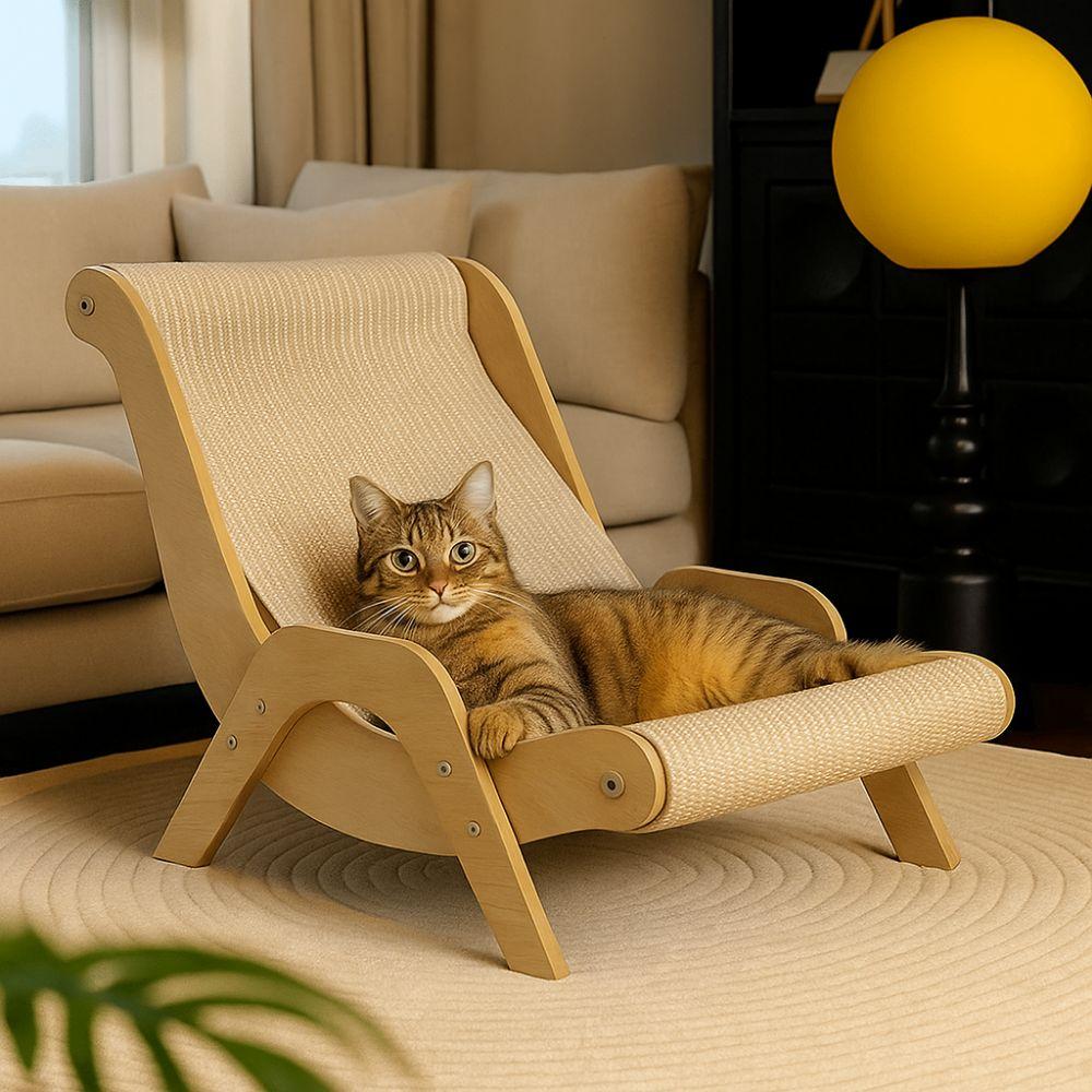 Elevated Pet Rocking Chair Wooden Cat Sofa Bed Cat Scratcher Cat Hammock Bed  for Cats/Dogs