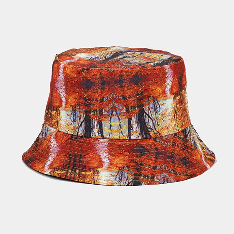 European and American new creative oil painting style double-sided bucket hat female tide travel shopping sun hat male leisure basin hat