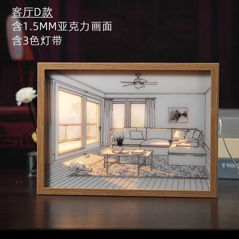 LED Night Light Decorative Light Painting USB Plug Dimming Wall Artwork Table Lamp Gift Indoor Sunlight Window Wooden Photo Lamp