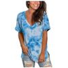 Womens Casual V-Neck Short Sleevein Tie-dye T-Shirt Summer Tops With Pocket