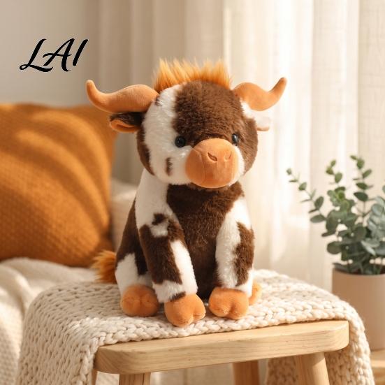 Decorative Tabletop Animal Highland Cow Stuffed Toy Soft Plush Scottish Cattle Doll Huggable Toy Cute Farm Doll Present for Adults Kids Boys Girls