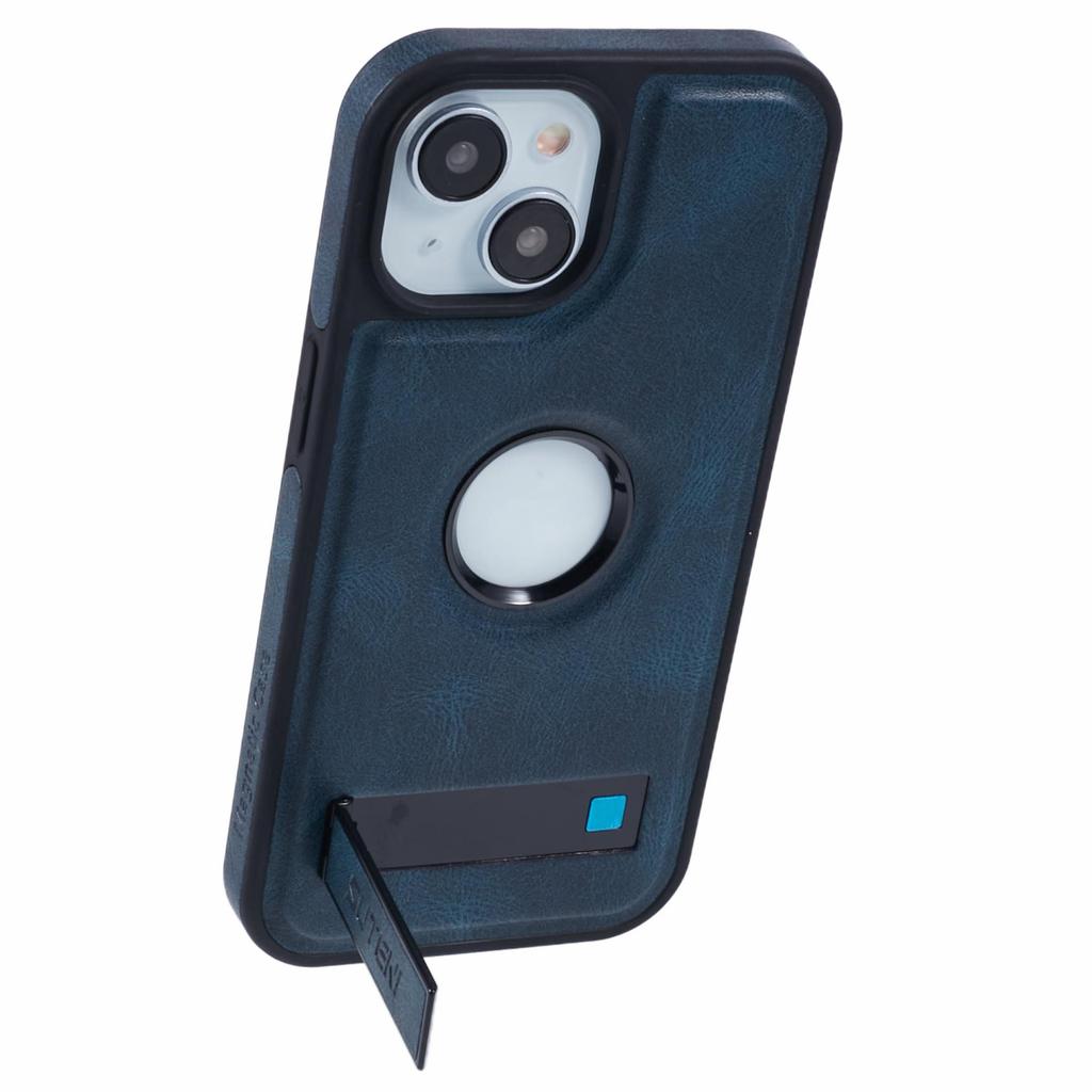 For iPhone 15 Magnetic Case Leather Phone Back Cover Waxy Texture Kickstand