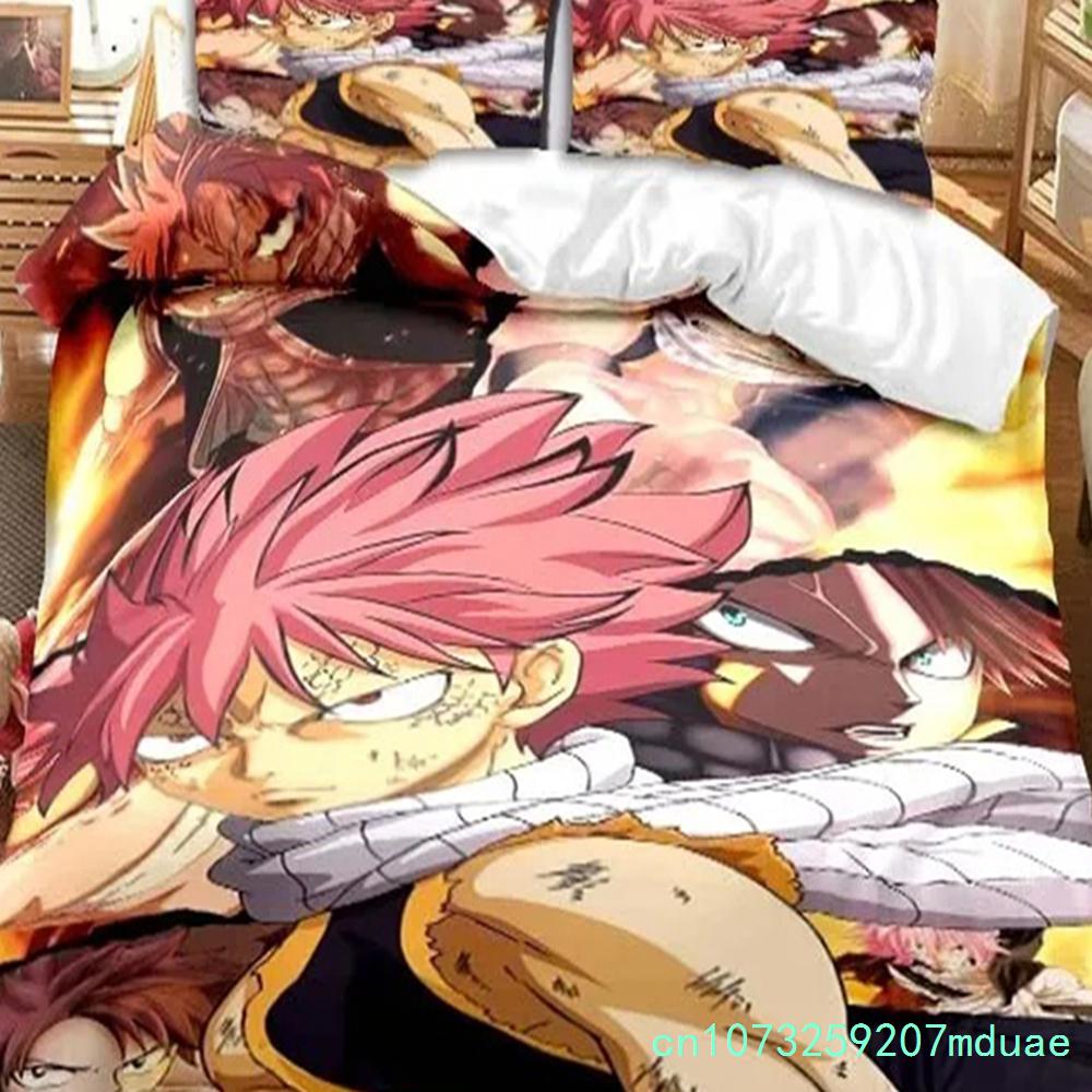 New Anime Fairy Tail Bedding Set Bed Three-piece Set Duvet Cover Single Double Bed Queen Size Duvet Cover Set Adult Boys Bedroo