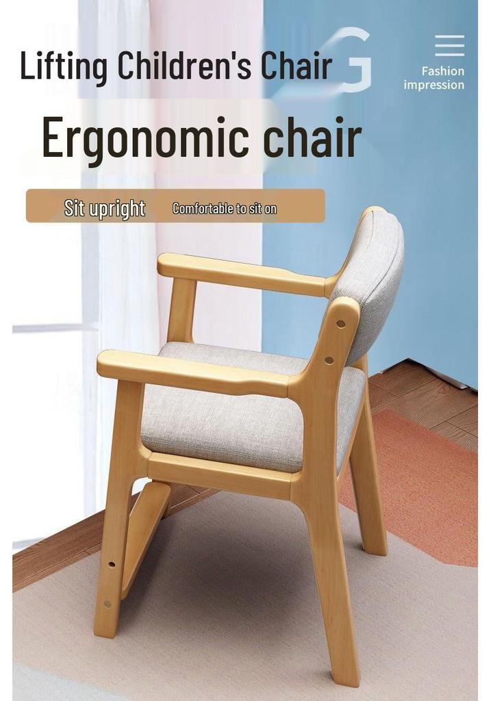 Solid Wood Armchair with Soft Padding and Backrest for Office or Elderly Use