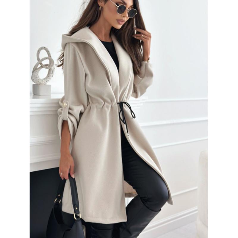 New Autumn Long Sleeve Casual Woolen Coats Women Winter Outwears Plus Size Jacket Women Fashion Solid Warm Drawstring Loose Jackets Coat 24996