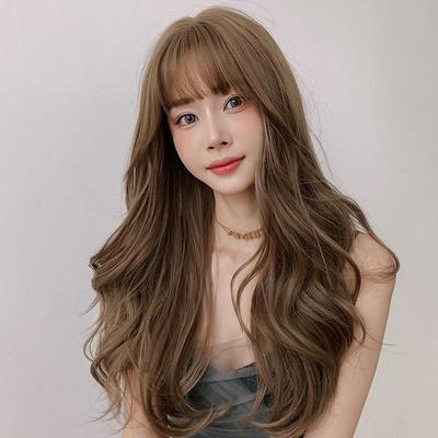 "Long Curly Cartoon Bang Wig for Women, Celebrity Style, Round Face Fluffy Waves"