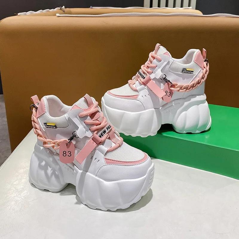 Autumn Spring Woman Platform Shoes Wedge Heel 10CM Casual Shoes Height Increasing White Black Sneakers Women Leather Shoes New