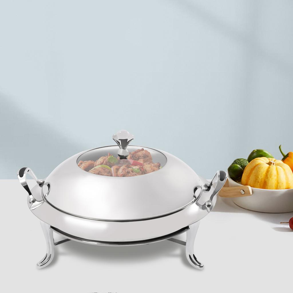 Chafing Dish, Runder Buffet-Wärmer aus Edelstahl, 38cm/14.96in Serviertablett, 3L/3.17Qt Fassungsvermögen, Wiederverwendbarer Brennstoffhalter mit Deckel