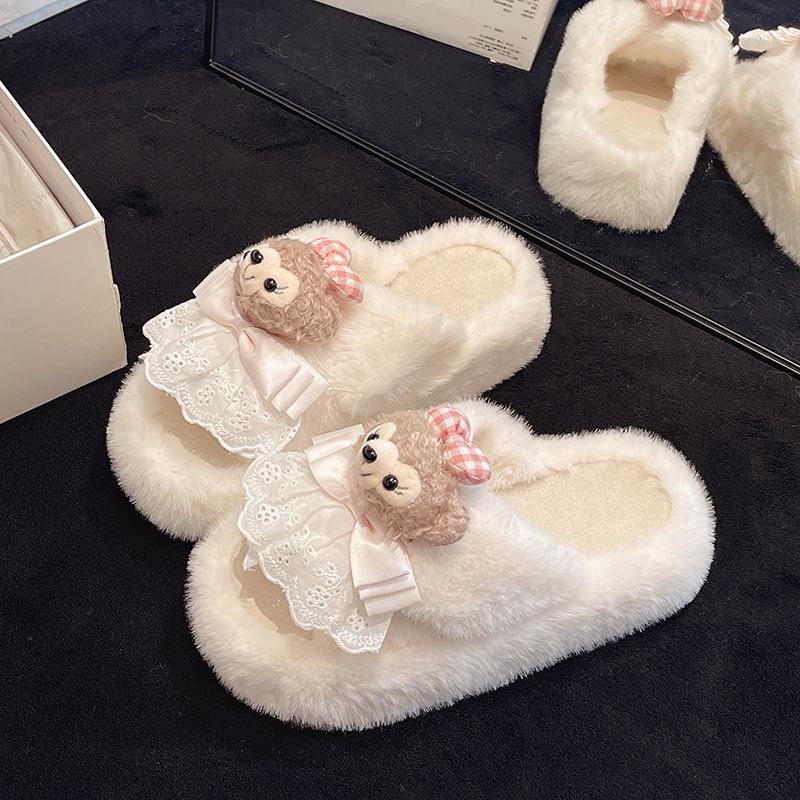 

Height-increasing outer wear fashionable fluffy slippers for women in autumn and winter 2025 new cute cartoon soft-soled non-slip thick-soled slippers 41 белый