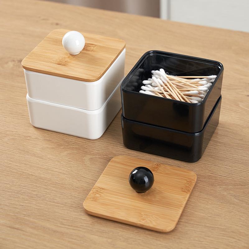 Japanese Style Simple Desktop Dustproof Cotton Swab Storage Box Sundries Small Box Cotton Pad Box Toothpick Storage Box