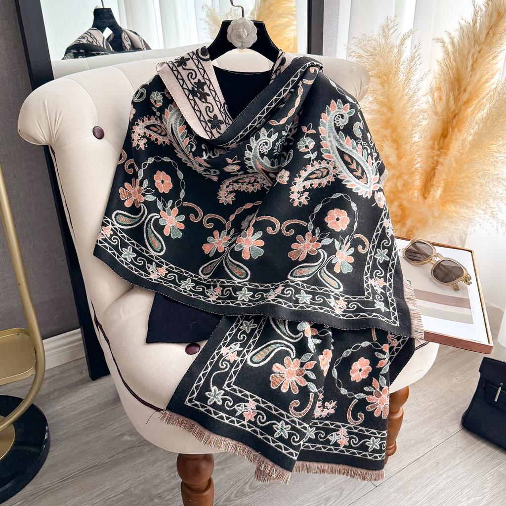 Women's Faux Cashmere Shawl Warm Neck Protection Jacquard Scarf Wrap Autumn Winter Style Functional Blanket