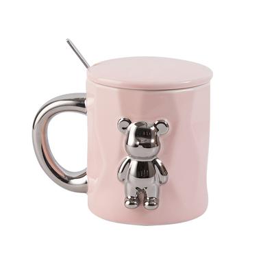 Violent Bear Ceramic Mug with Lid Spoon Simple Coffee Water Cup Boy and Girl Couple Household Milk Cup