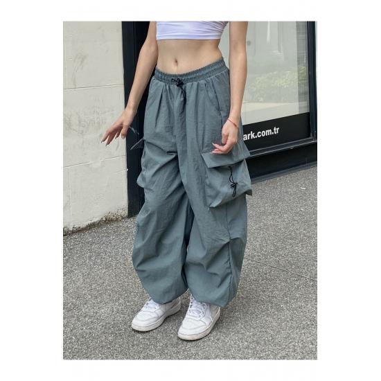 Grønn fallskjerm-stoff Cargo Pocket Oversize unisex bukser