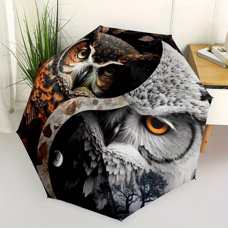 Yin Yang Owl Wall Clock Unique Decorative Timepiece for Home or Office Umbrella, Portable 3 Fold Compact Umbrella for Men & Women,S95