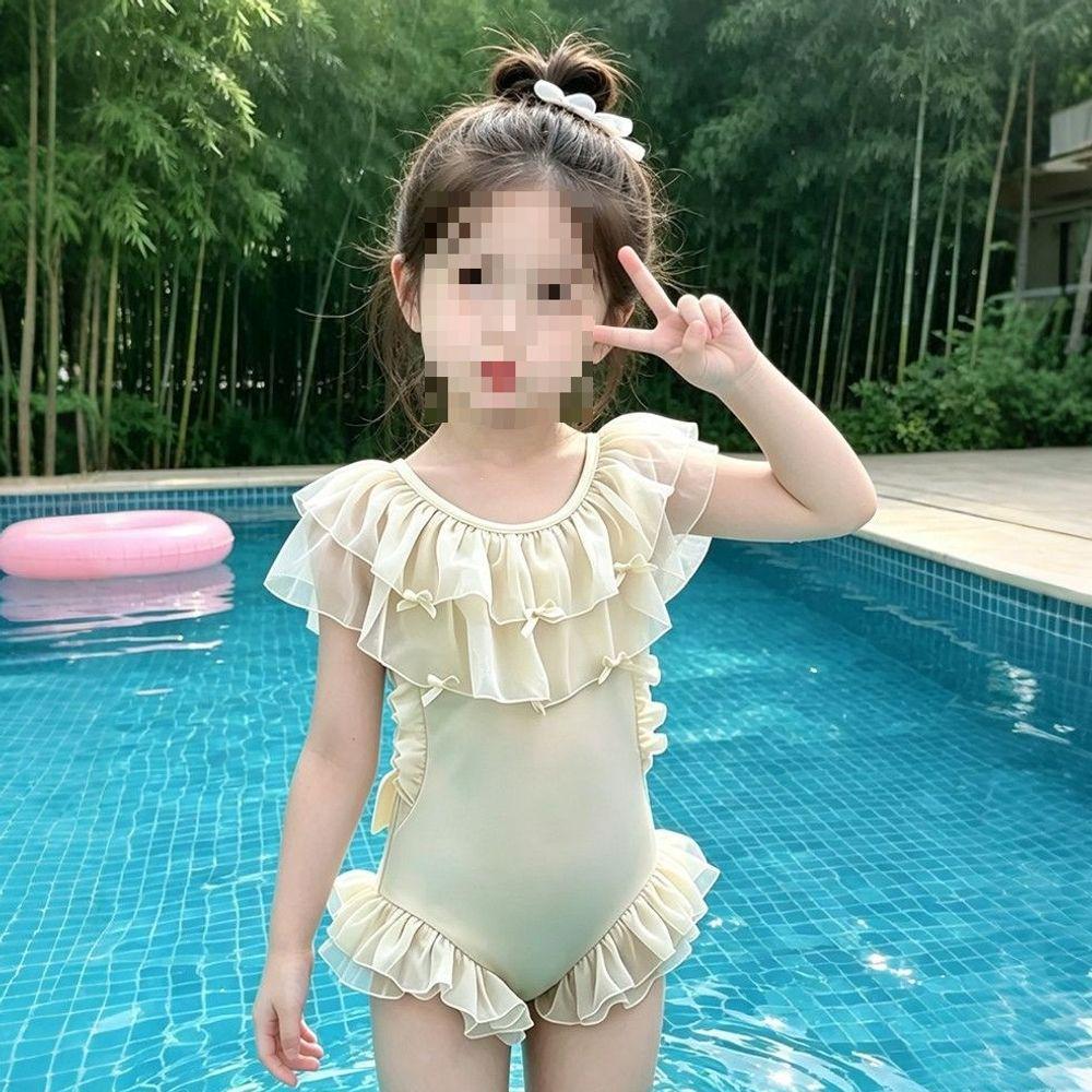 Toddler Girls' Cute One-Piece Swimsuit with Sun Protection and Lace Ruffles