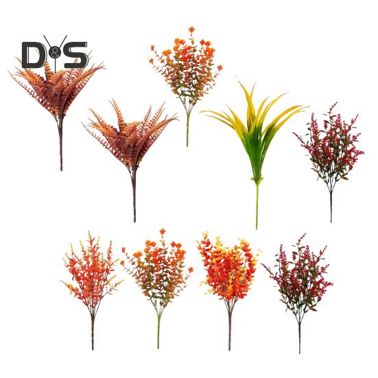 

9 шт./компл. Осенний букет искусственных растений, реалистичный искусственный пластиковый эвкалипт, папоротник, Хэллоуин, День благодарения, фестиваль урожая, для помещений и улицы, искусственный лист Sets