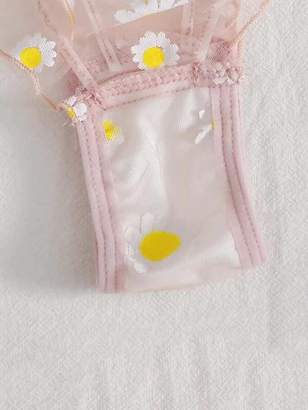 European and American Sexy Mesh See-Through Lingerie Set - 3 Pieces