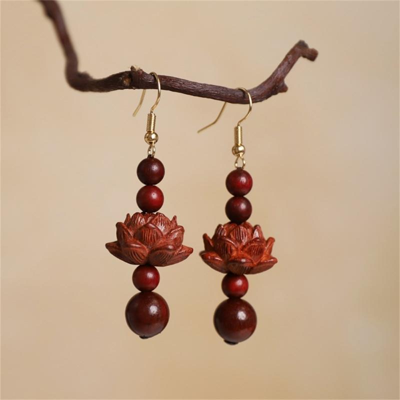 Elegant Wood And Alloy Florals Earrings Handmade Dangling Earrings For Daily Wear Or Special Occasions