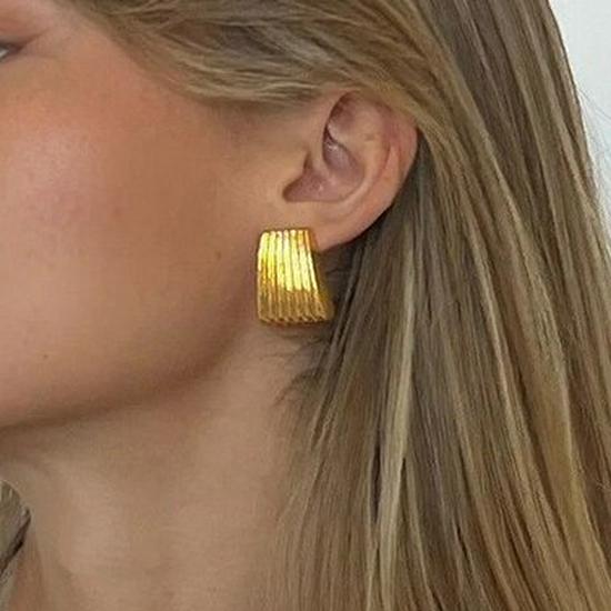 Chic Stainless Steel 18K Gold Wave Pattern Earrings - Light Luxury Geometric Studs