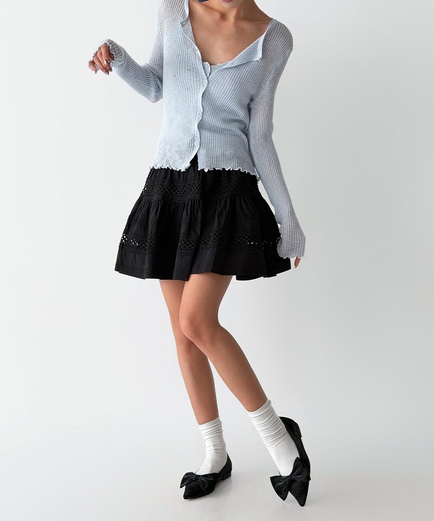 The Green Lab Punched Lace Tiered Mini Skirt [Black]
