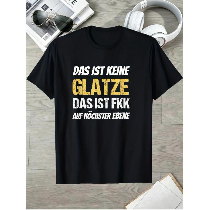 Men's black short sleeve crew neck t-shirt with bold german graphic print, relaxed fit cotton feel tee for casual daily wear and street style