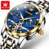 OLEVS Brand Luxury Tourbillon Mechanical Watch for Men Stainless Steel Waterproof Fashion Moon Phase Watches Relogio Masculino