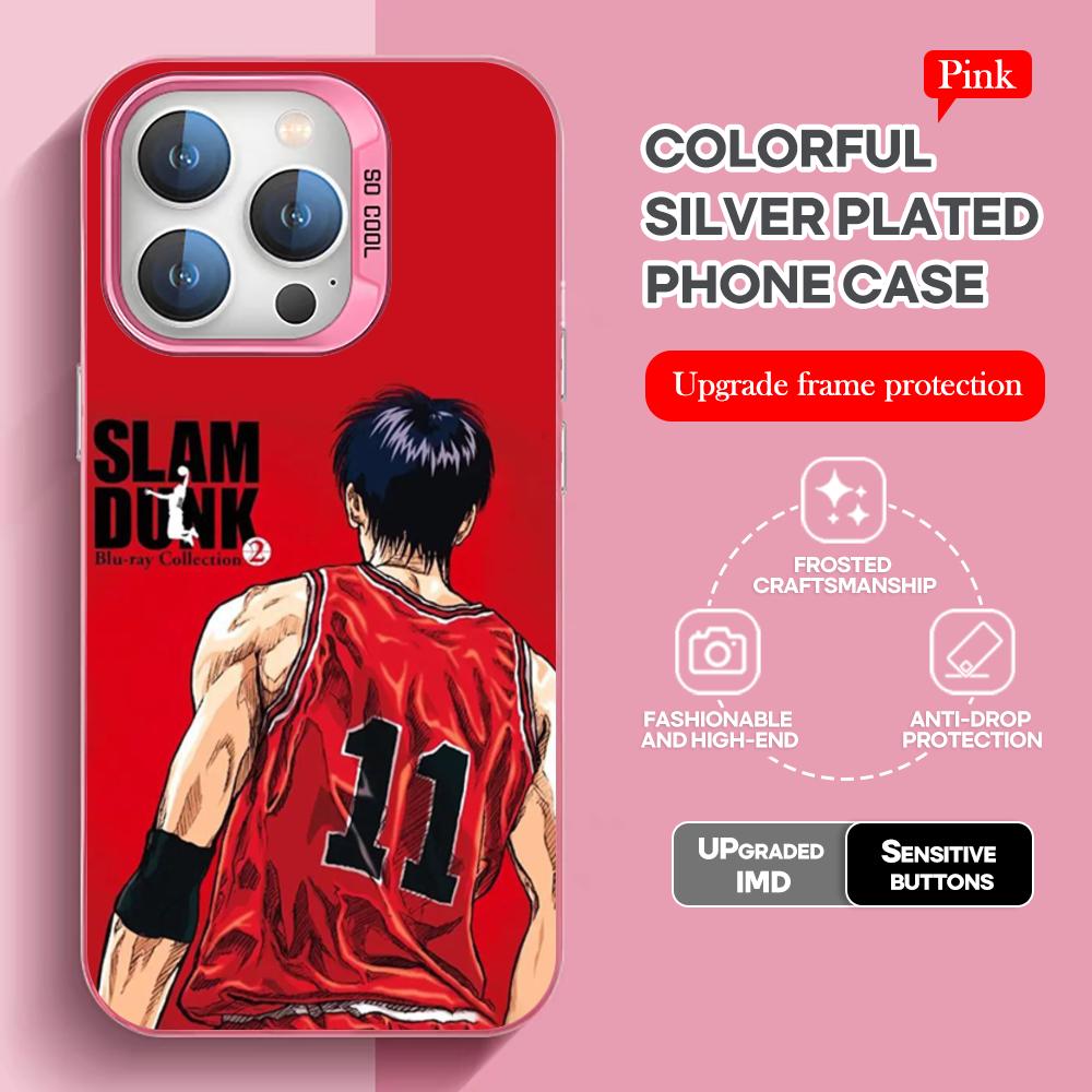 

Japanese Anime Slam Dunk Phone Case pink IMD Colorful Silver Suitable soft case for iPhone 16 15 14 13 12 11 XS Pro Max iPhone 12