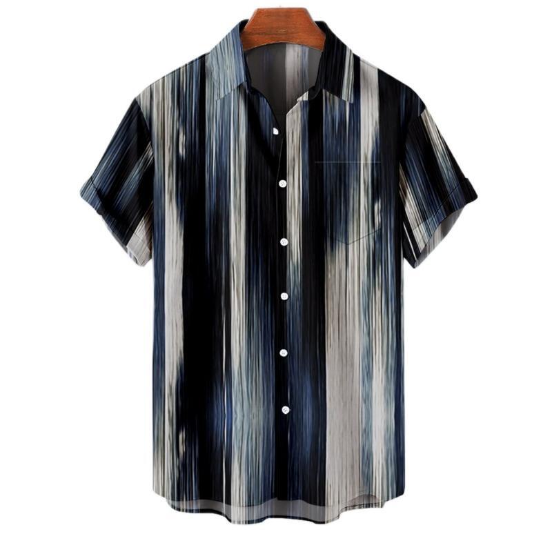 Hawaiian Men's Striped Shirts For Blouse Men Camisa Social Short Sleeve Casual Top Oversized Gym Clothing Fashion Male Vintage