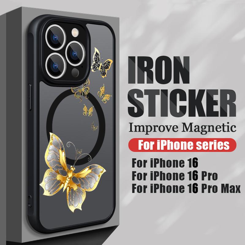 For iPhone 15 14 Pro Max 12 13 Pro 11 Colorful Butterfly Phone Case Magnetic For Magsafe Wireless Charging Acrylic Clear Cover
