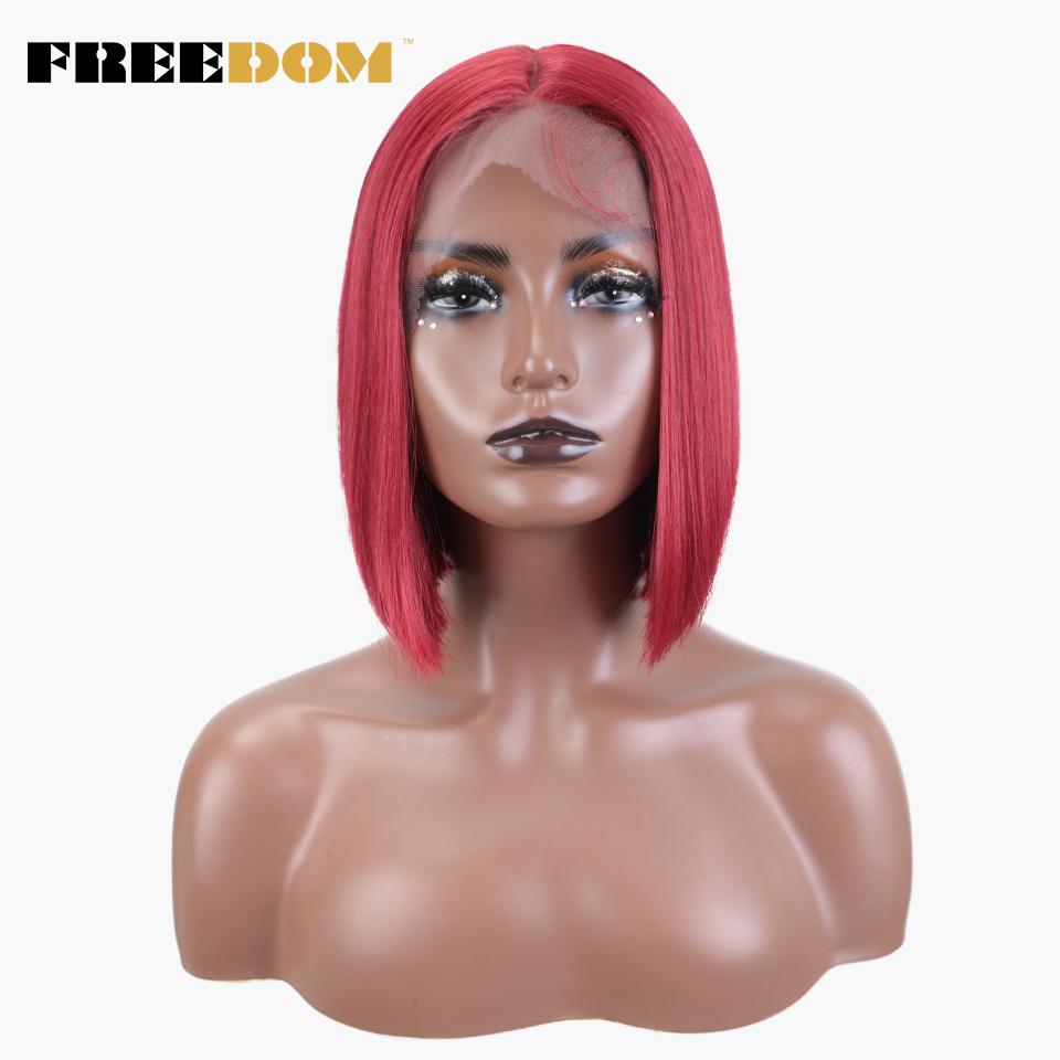 

FREEDOM Synthetic Lace Wigs 10 Inch Straight Short Bob Wigs For Black Women Ombre Brown Blue Red Wig Highlight Cosplay Wigs (as the picture,10inches)