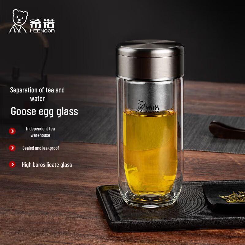 Heenoor Double-Layer Tea Infuser Glass Cup for Men