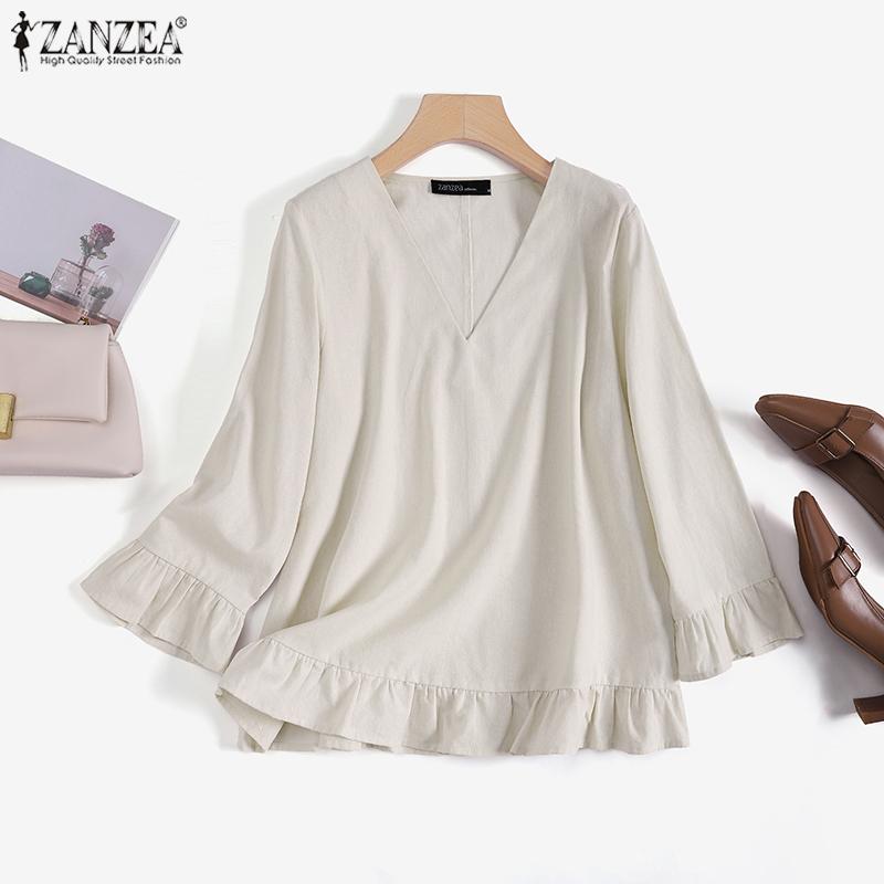 

ZANZEA Летняя повседневная блузка с v-образным вырезом и рукавами 3/4