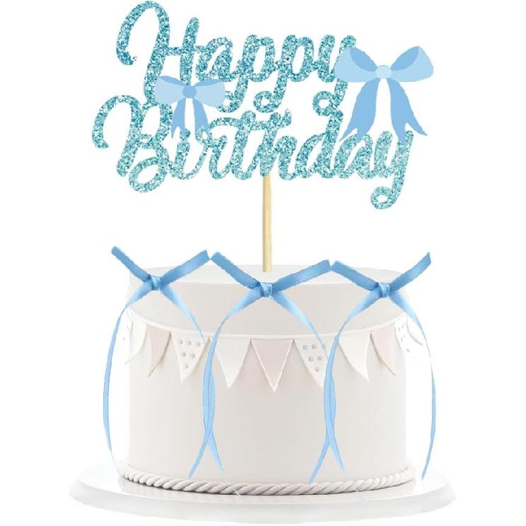 12Pcs Mini Pink Bow And Pearl Cake Toppers, 1 Pc Happy Birthday Sign,Coquette Cake Toppers for Pink Bow Birthday Decorations, Baby Shower, Bridal