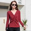 Cotton T Shirt Office Woman Spring Casual Long Sleeve Lapel T-shirt Autumn Loose Korean Style Plus Size Female Shirts