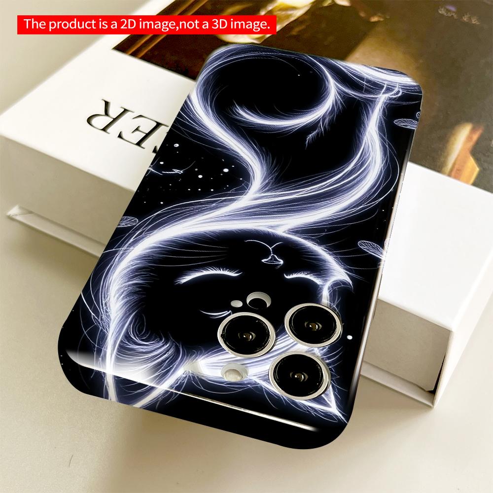 2DFlat Glowing White Cat & Fireflies Night Art Phone Case All Inclusive Film Hard Phone Case, Compatible with iPhone 18 Pro Max 17 16 15 14 13 12 11