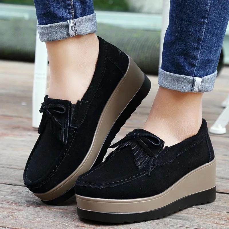 Fashion Spring and Autumn New Women's Shoes 2025 Tassel Butterfly Knot Suede Women's Shoes Fashion Thick Bottom Slope Follow Up Shoes