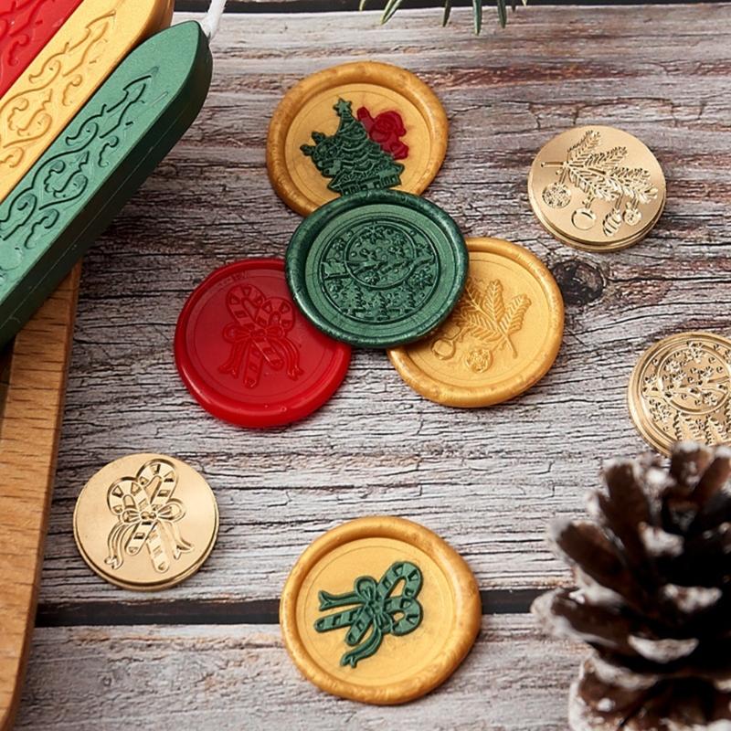 Christmas Holiday Seal Stamp Set for Wedding Christmas Valentines, With Wood Handle, Replaceable Stamp Head, Seal Sticks