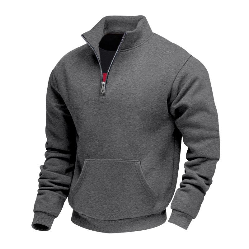 

European Classic Multi-color Stand Collar Half-Zip Fleece Hoodie for Men S темно-серого
