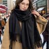 1pc Women's Fringe Cashmere Scarf, Thick Warm Shawl, Solid Colored, Multifunctional Neck Warmer, Autumn/Winter