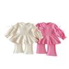 Herbstanzug für Kleinkind-Mädchen im koreanischen Stil mit Schleife - Baby-Rüschenoberteil & Schlaghosen-Set (Ankunft 2025)