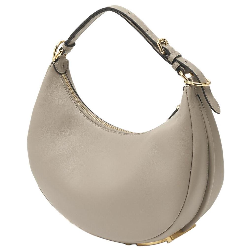 Fendi Graphy Gold Logo Zipper Closure Leather Crescent Bag Women Handbags Pigeon-Gray 8BR798A5DYF1JCT