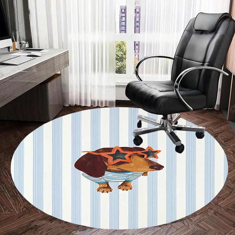 1pc Office Carpet Chair Mats Dachshund with Star Sunglasses on Stripes Perfect for Decorating Office Chairs, Living Rooms, Or Bedrooms.YDT113